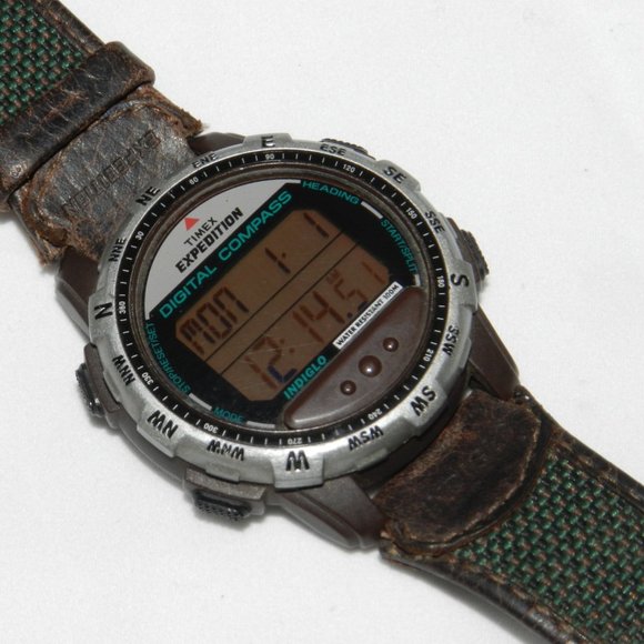 Timex Expedition Digital Watch Men Silver Tone Compass Indiglo 100M New Battery - Picture 1 of 11